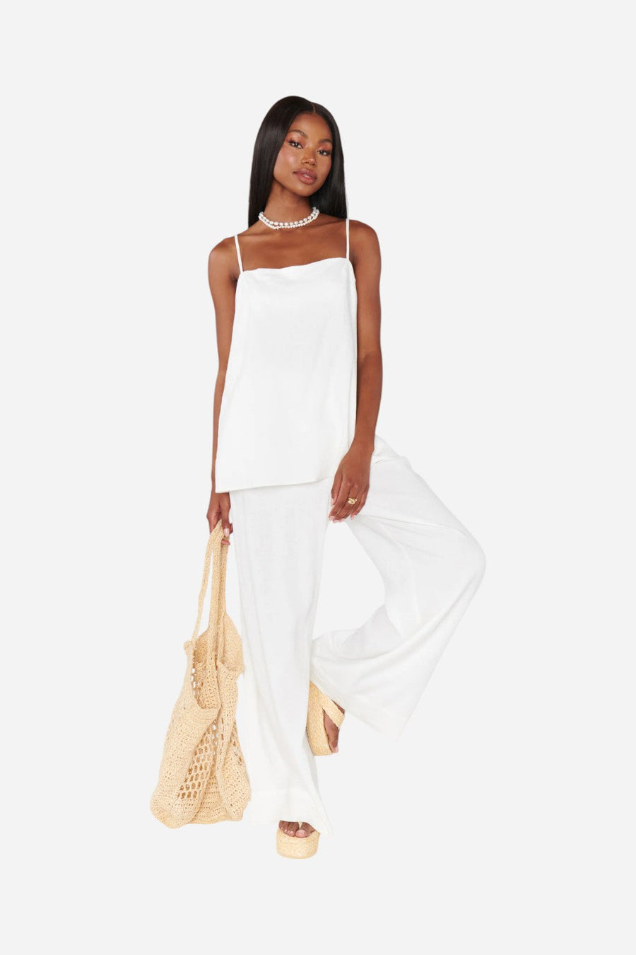 Show Me Your Mumu Hayes Trouser in White Linen – back view