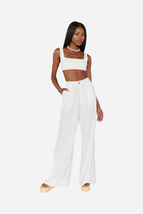 Show Me Your Mumu Hayes Trouser in White Linen