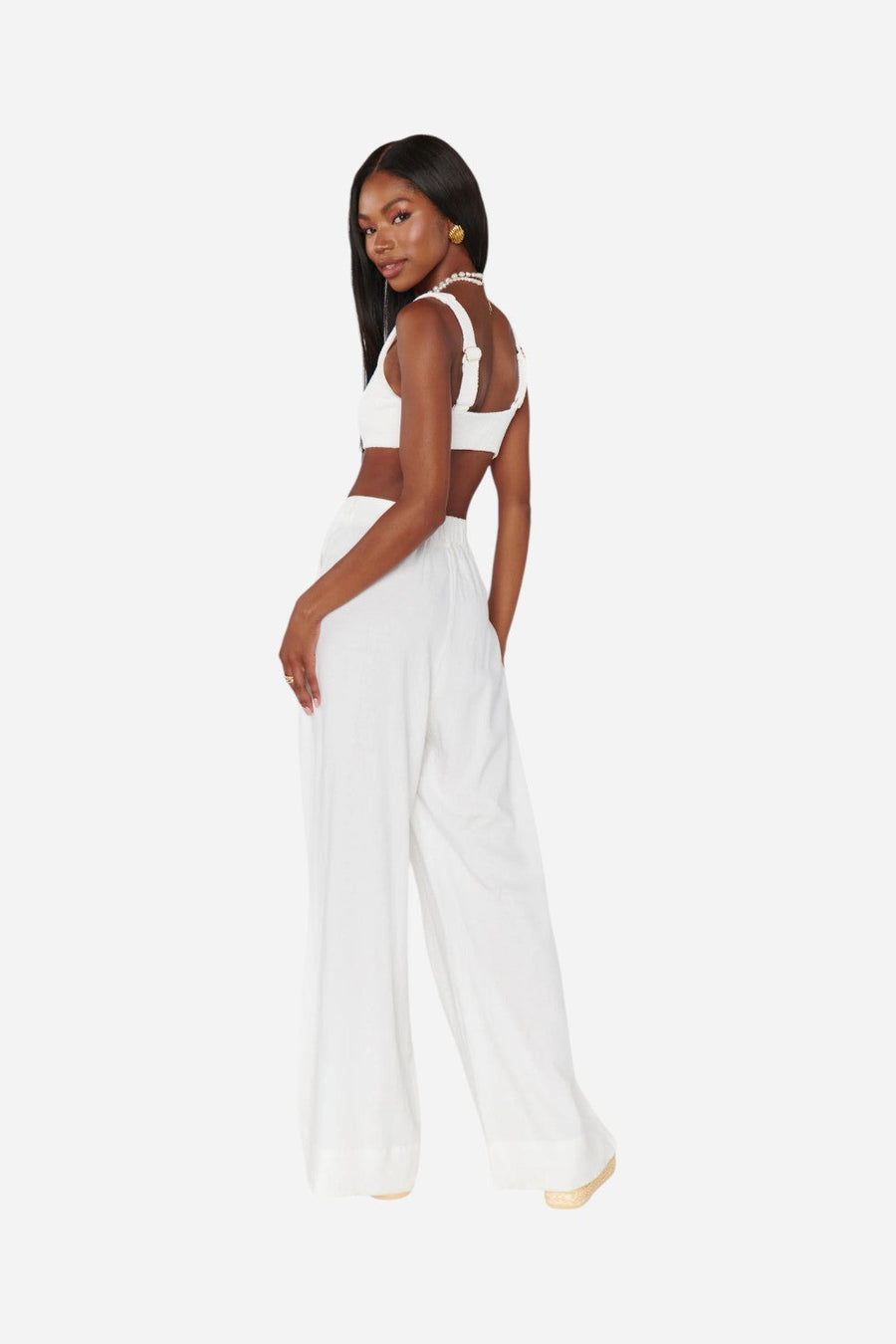 Show Me Your Mumu Hayes Trouser in White Linen – side view