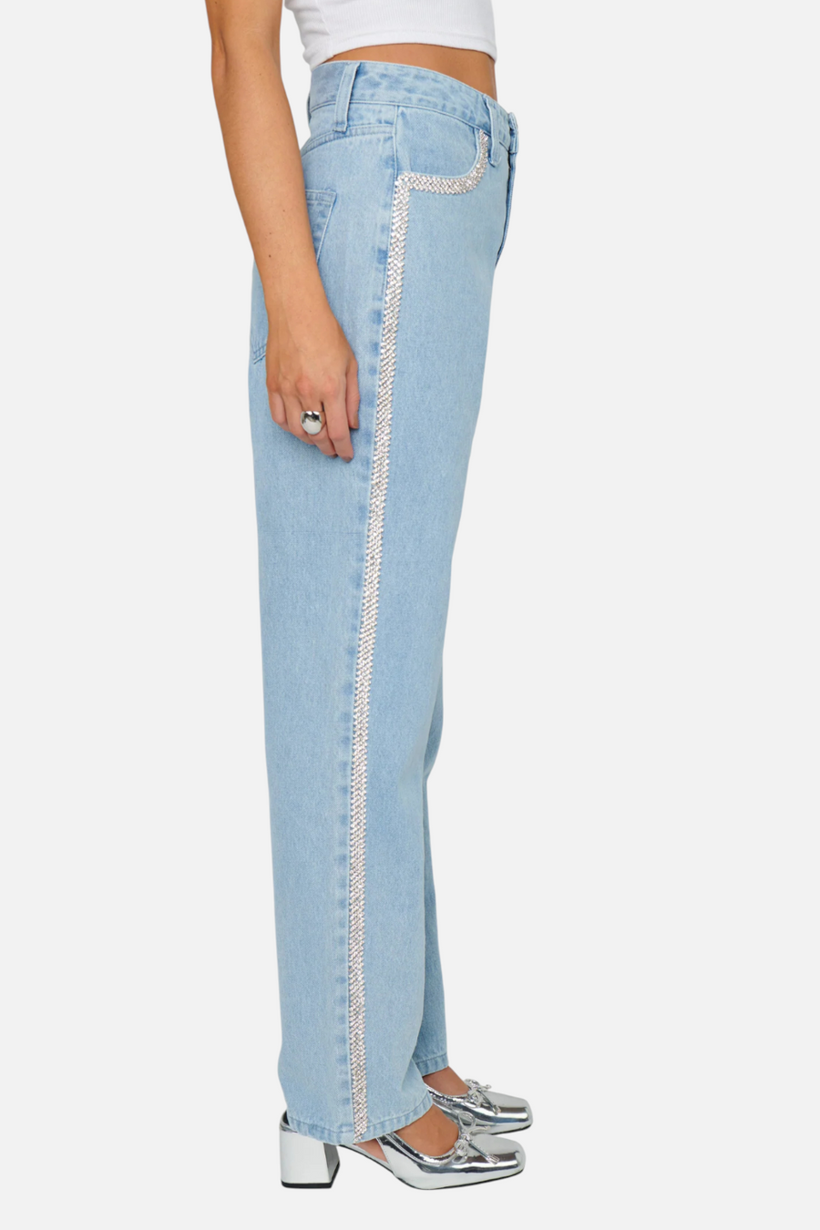 Show Me Your Mumu Icon Jeans in Indigo with Rhinestone Trim – back view