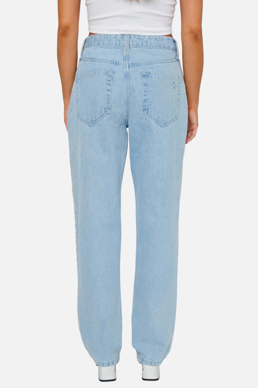 Show Me Your Mumu Icon Jeans in Indigo with Rhinestone Trim – side view
