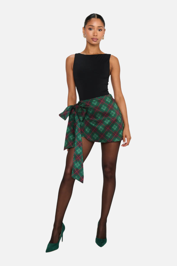 Show Me Your Mumu Iva Bow Skirt in Mistletoe Plaid