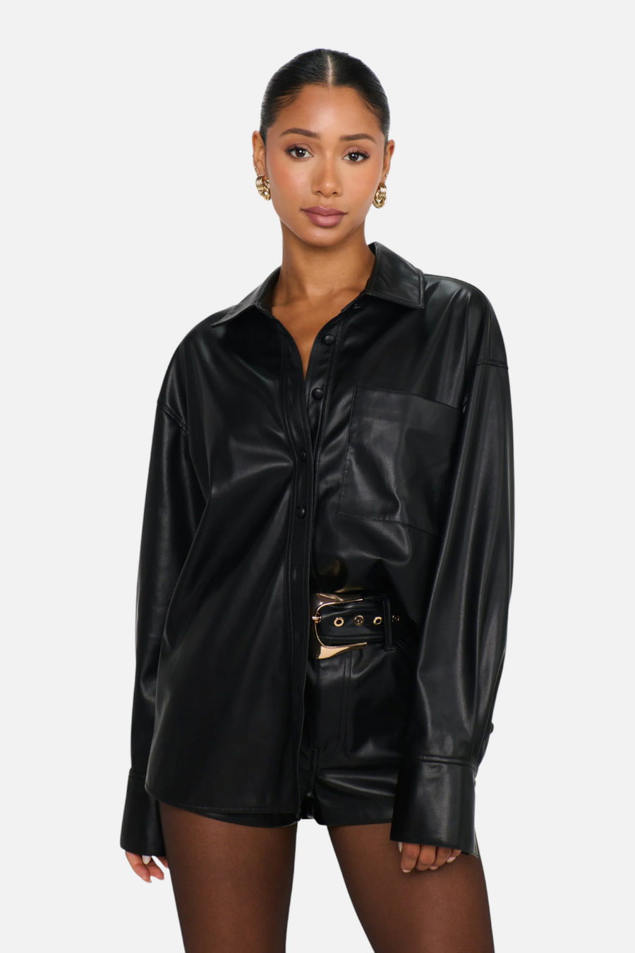 Show Me Your Mumu Lincoln Shirt Jacket in Black – back view