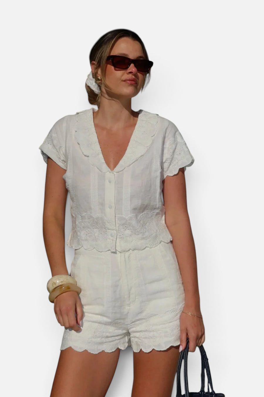 Show Me Your Mumu Lyla Eyelet Embroidery Shorts in White – alternate