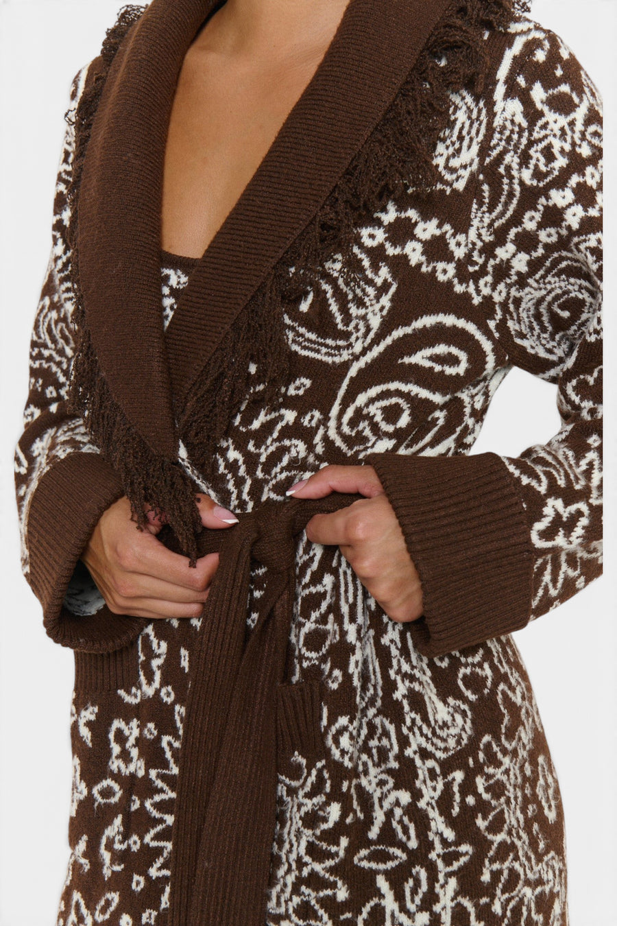 Show Me Your Mumu Maisie Cardigan in Brown Bandana Knit – detail