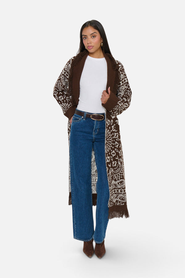 Show Me Your Mumu Maisie Cardigan in Brown Bandana Knit
