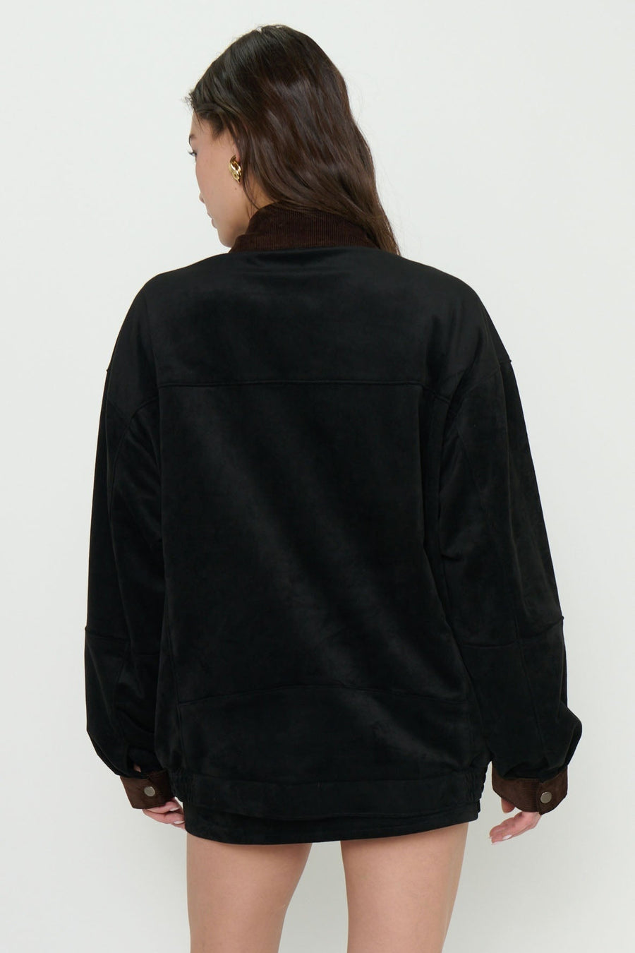 Show Me Your Mumu Maverick Bomber Jacket in Black Faux Suede – back view