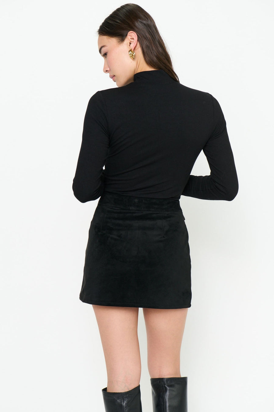 Show Me Your Mumu Maverick Mini Skirt in Black Faux Suede – back view