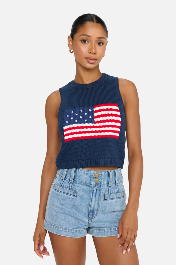 Show Me Your Mumu Milo Knit Tank in Navy Flag
