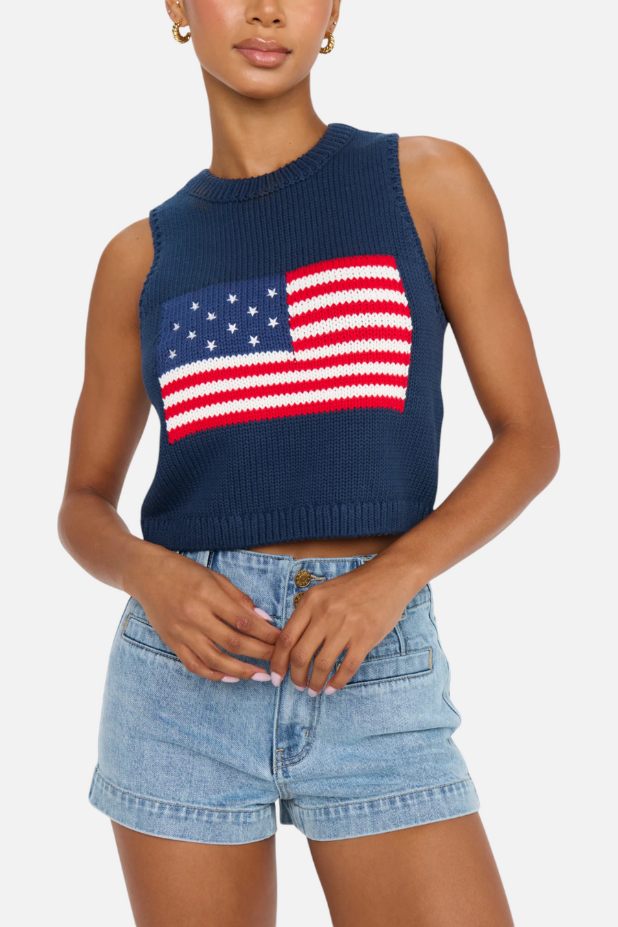 Show Me Your Mumu Milo Knit Tank in Navy Flag – side view