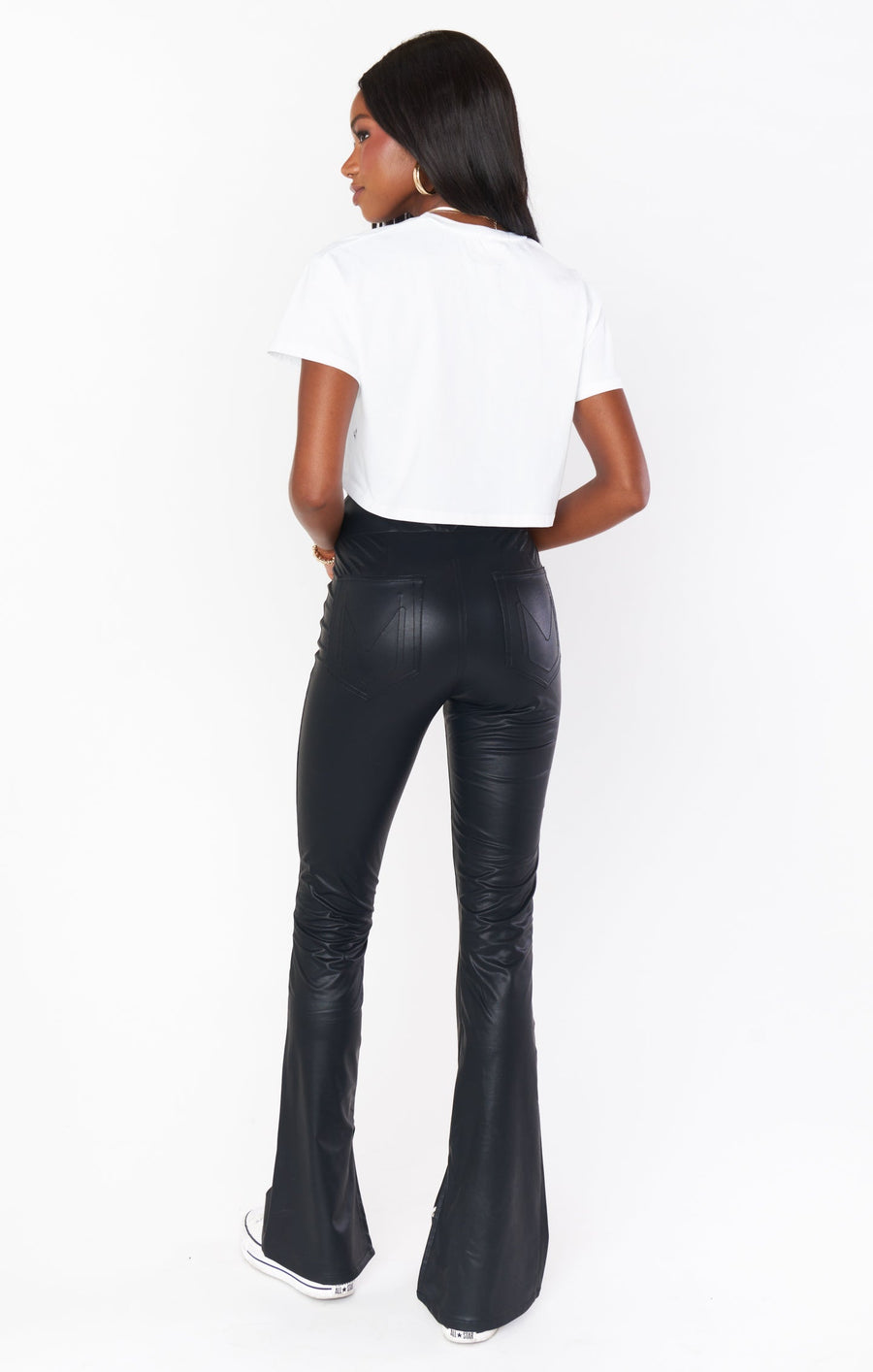 Show Me Your Mumu Nashville Pull On Flare Pant in Black Faux Leather – side view