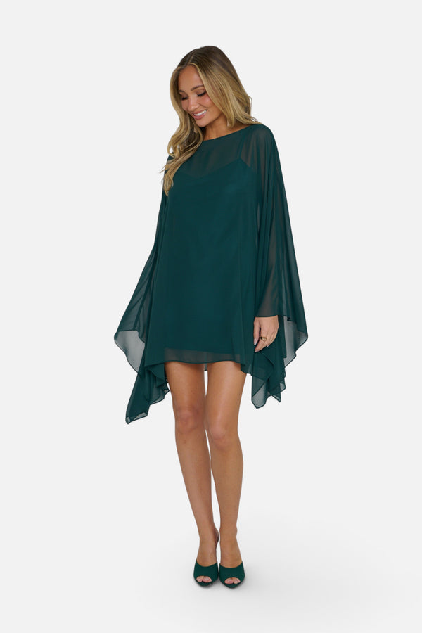 Show Me Your Mumu Olsen Mini Dress in Emerald Chiffon