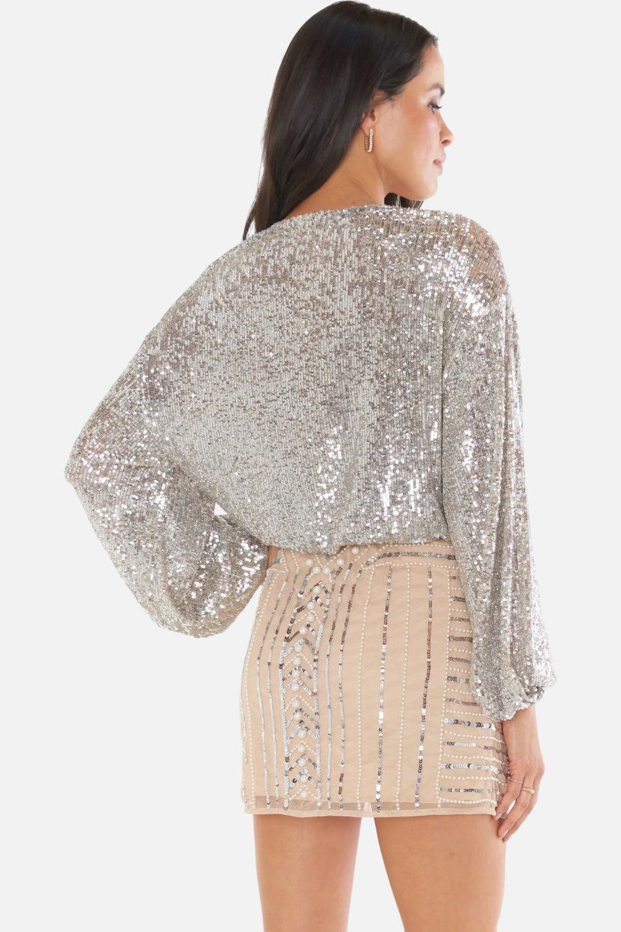 Show Me Your Mumu Pearly Skirt in White Pearl Sequins – on model