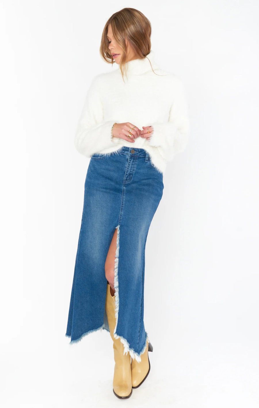 Show Me Your Mumu Reba Maxi Skirt in Open Seas – back view