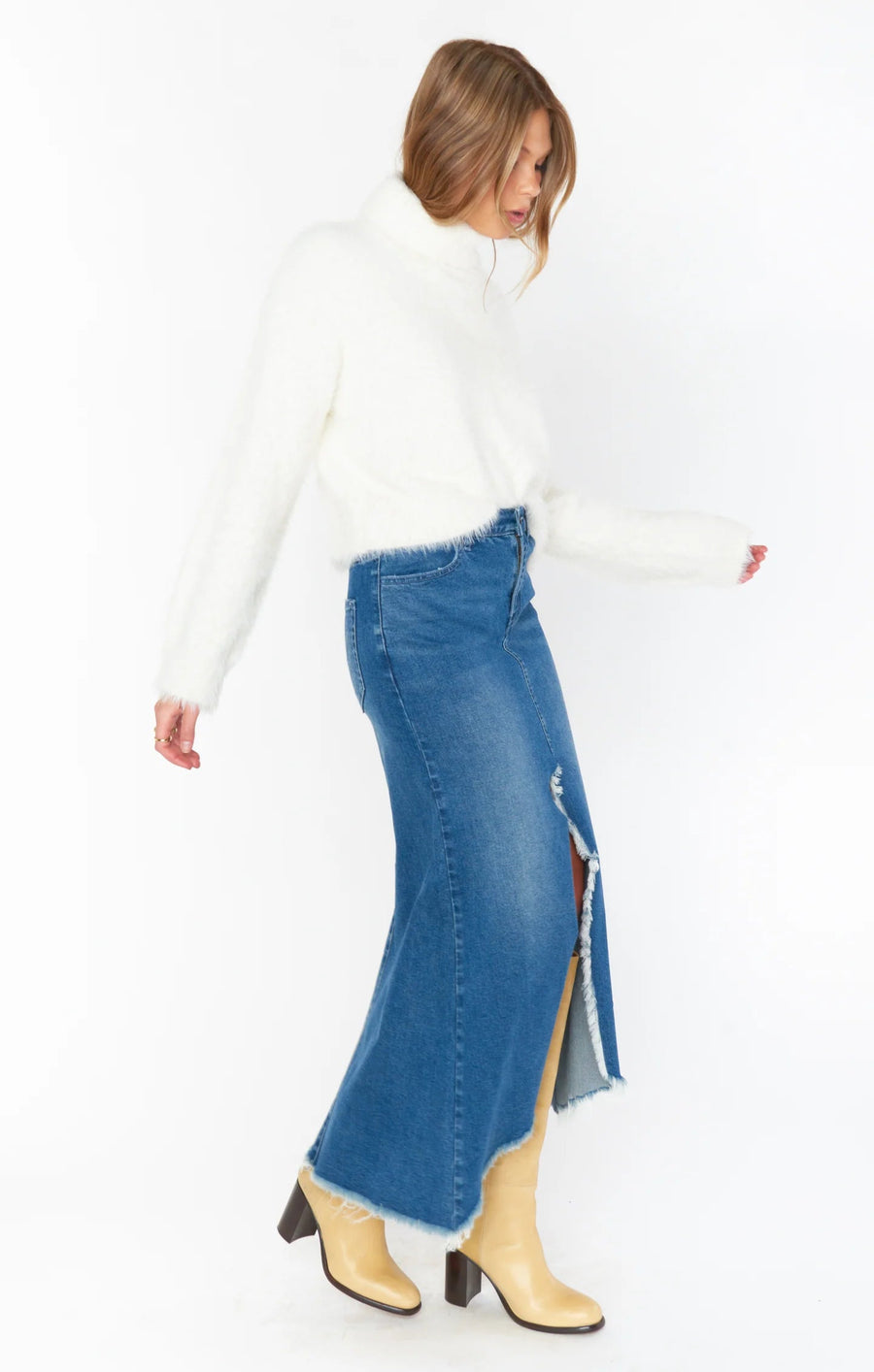 Show Me Your Mumu Reba Maxi Skirt in Open Seas – side view