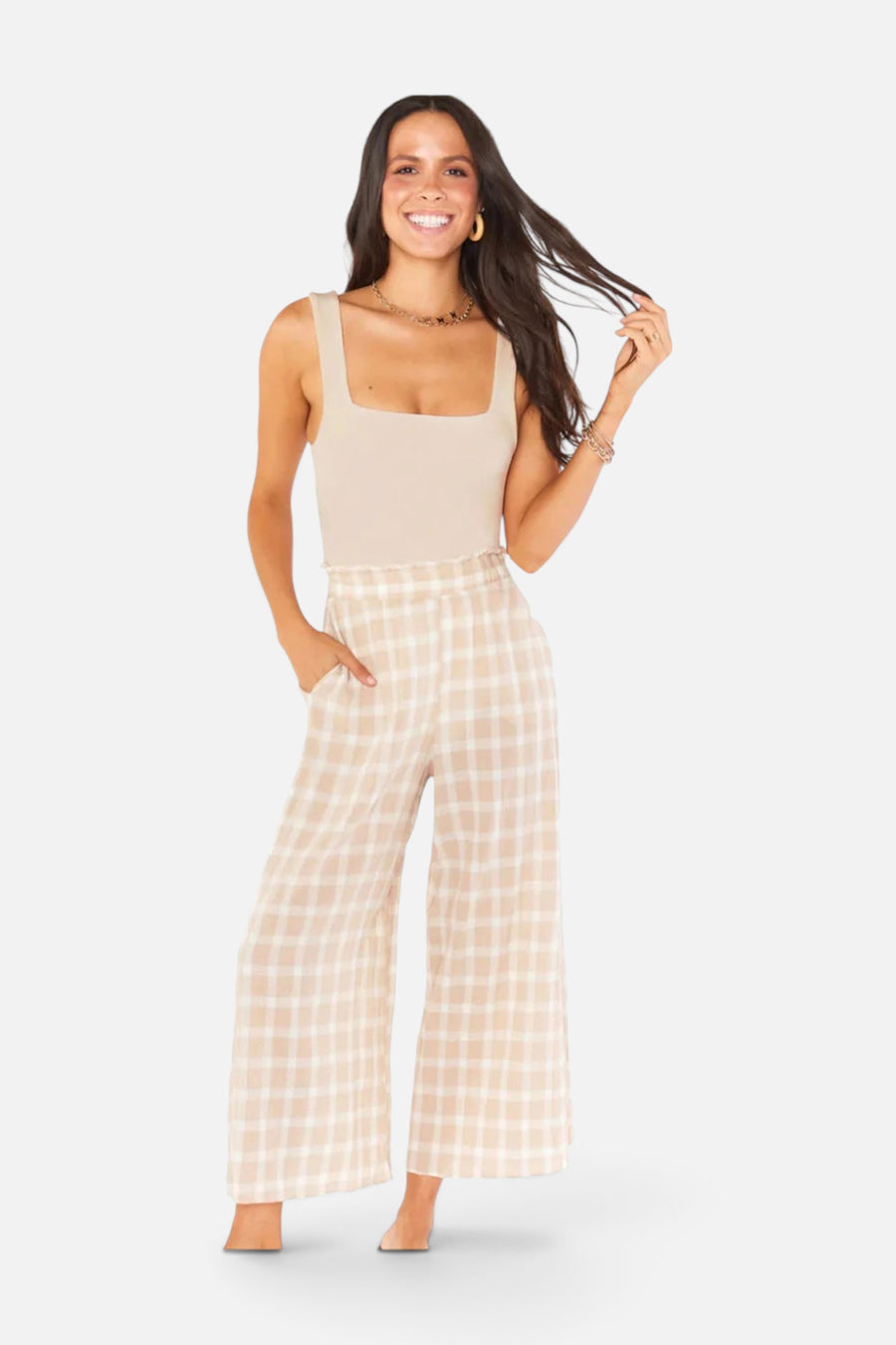Show Me Your MuMu Roitman Pants In Cream Plaid – front view