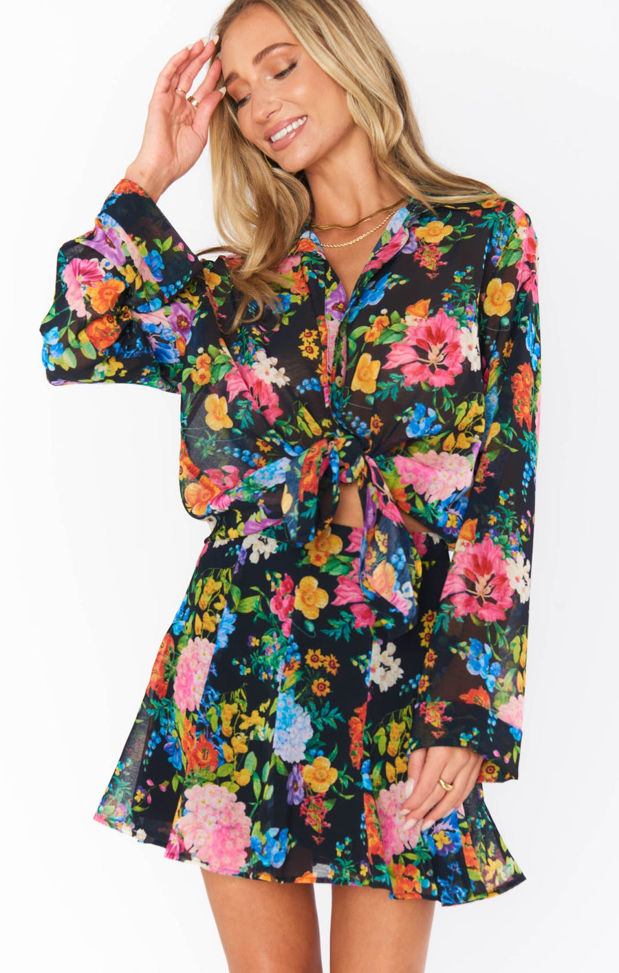 Show Me Your Mumu Skater Mini Skirt in Midnight Botanical Floral – back view