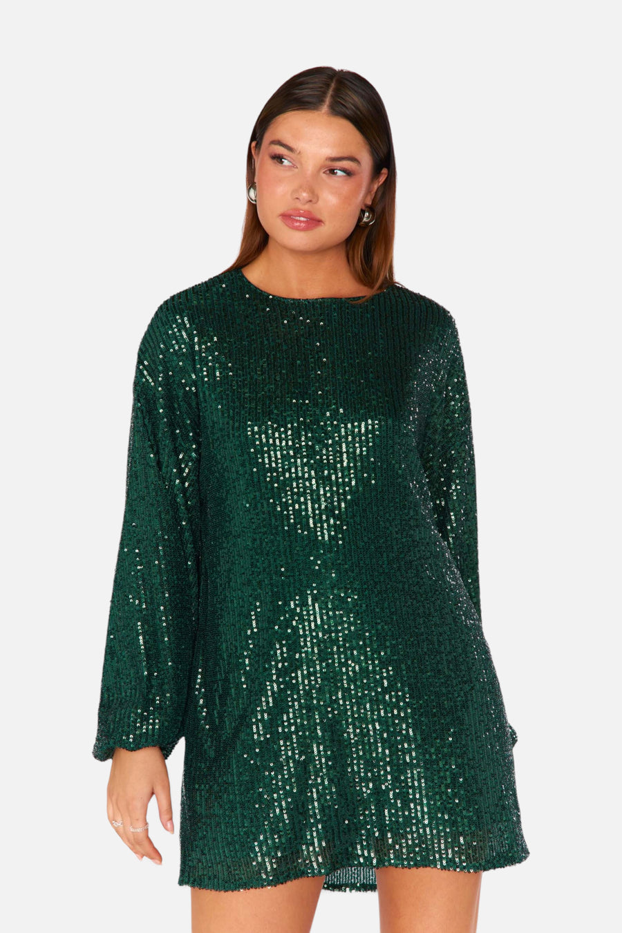 Show Me Your Mumu Sure Thing Mini Dress in Emerald Sequins – detail