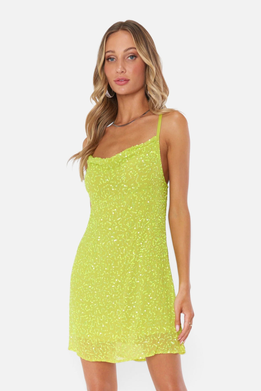 Show Me Your Mumu Suzanna Slip Dress in Lime Sequins – side view
