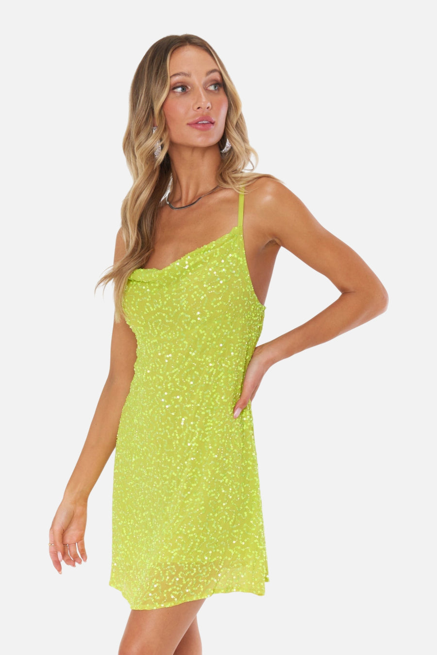 Show Me Your Mumu Suzanna Slip Dress in Lime Sequins – side view