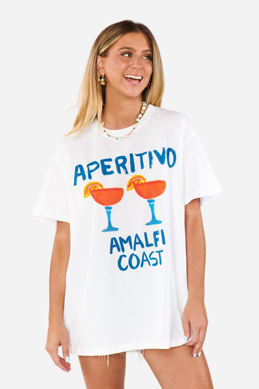 Show Me Your Mumu Travis Tee in Aperitivo Graphic – on model