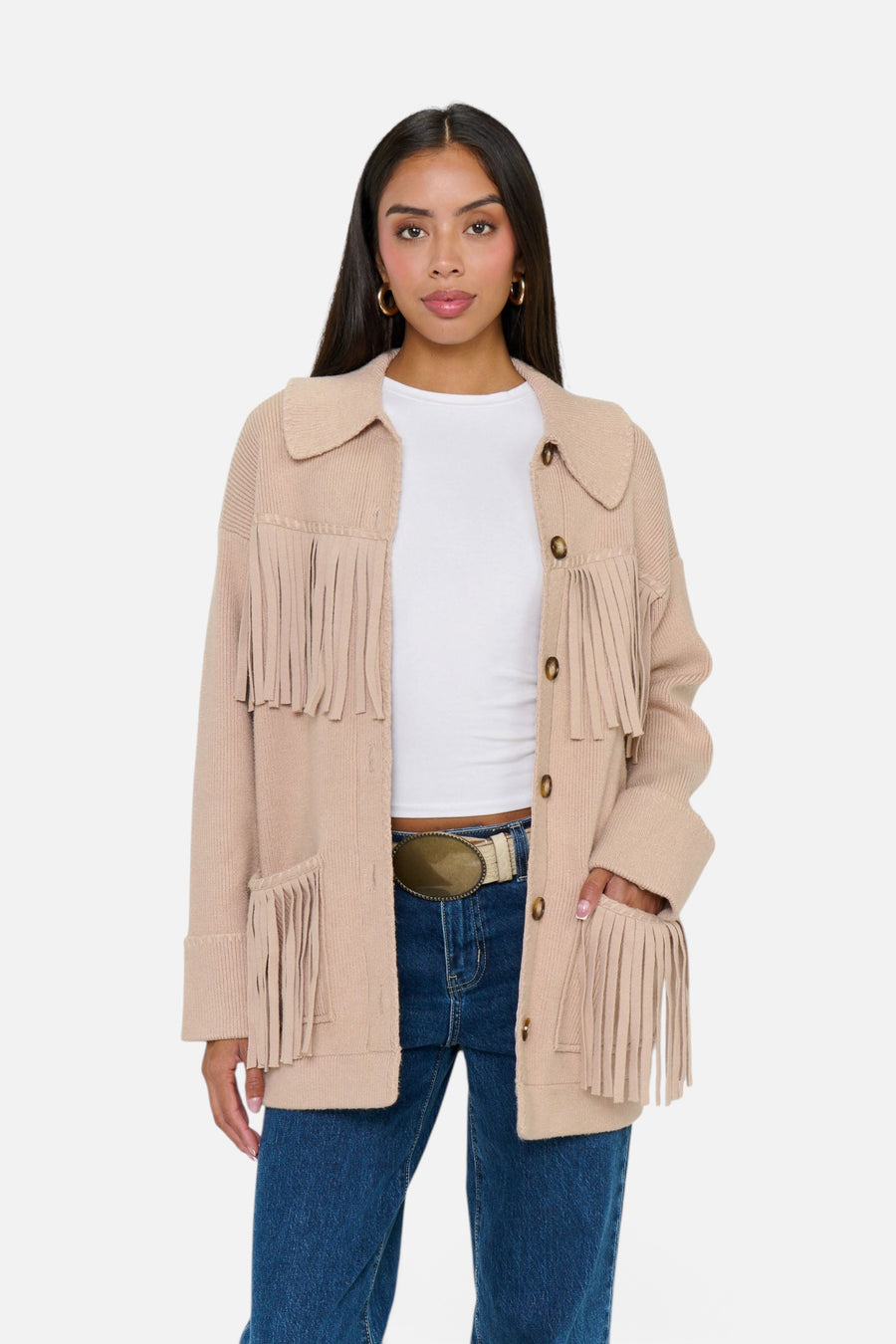 Show Me Your Mumu Women's Santa Barbara Jacket in Tan Knit Fringe – alternate