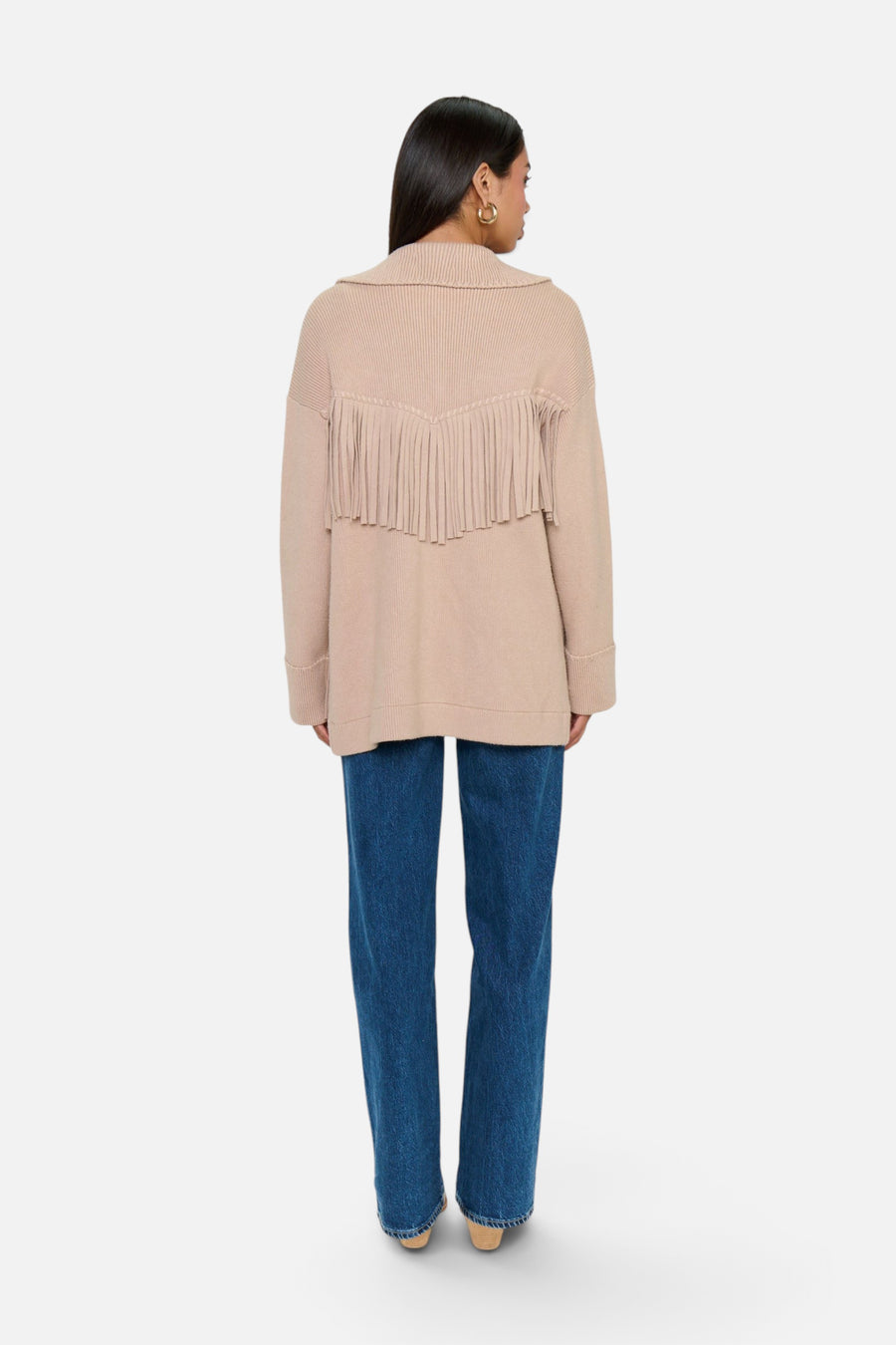 Show Me Your Mumu Women's Santa Barbara Jacket in Tan Knit Fringe – back view