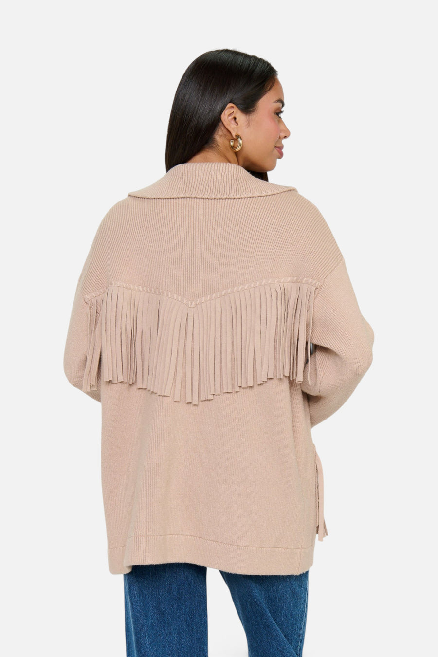 Show Me Your Mumu Women's Santa Barbara Jacket in Tan Knit Fringe – detail