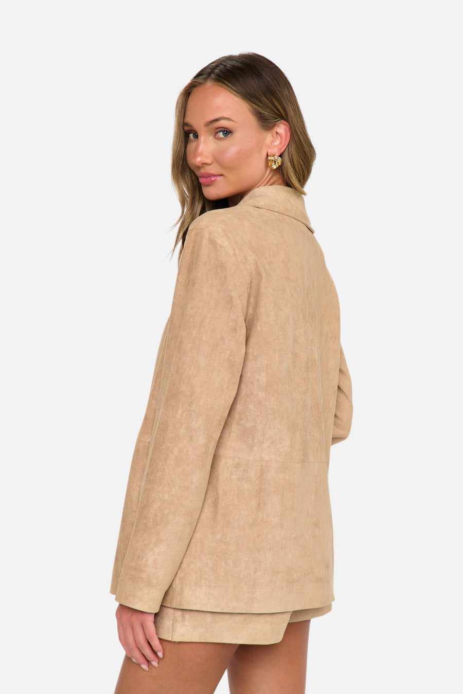 Show Me Your Mumu Women's Vancouver Jacket in Beige Faux Suede – back view