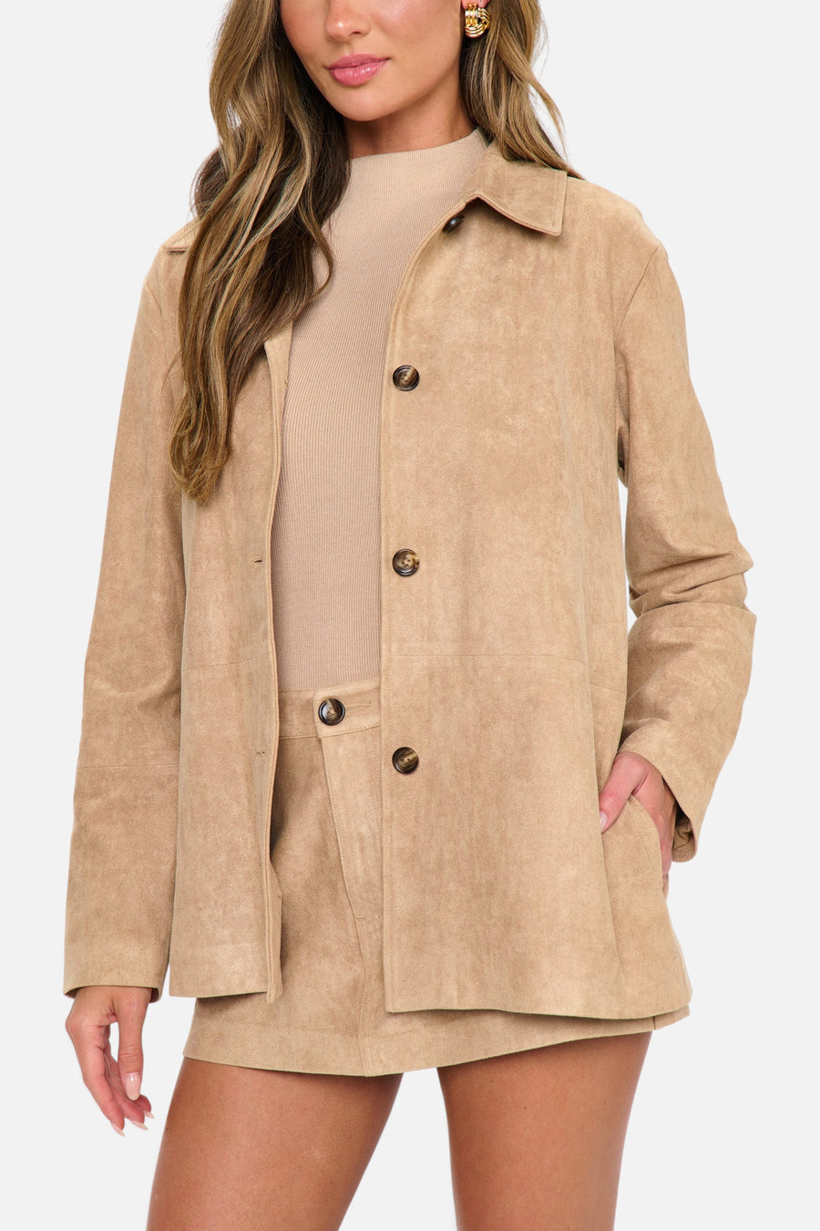Show Me Your Mumu Women's Vancouver Jacket in Beige Faux Suede – detail