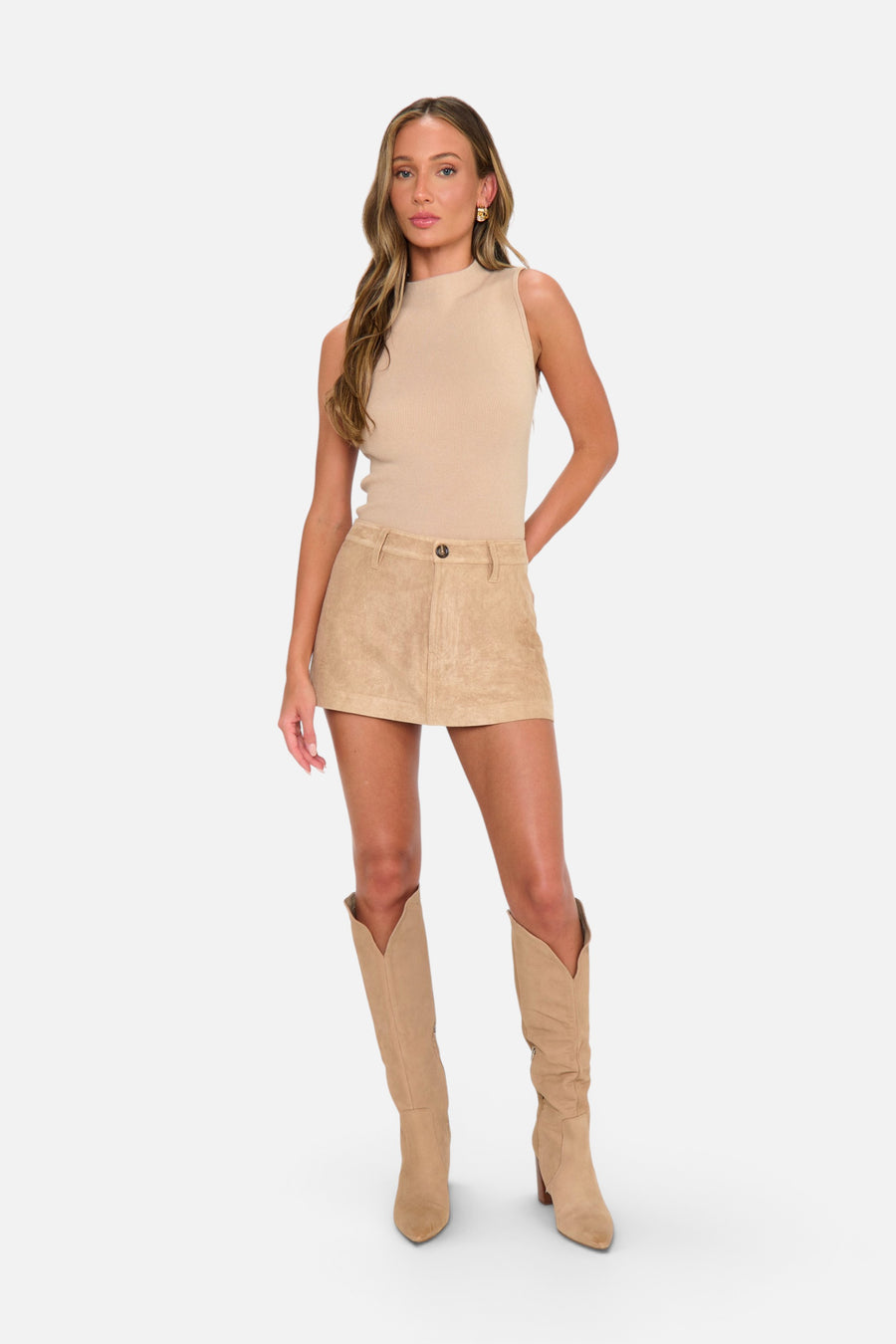 Show Me Your Mumu Women's Vancouver Skort in Beige Faux Suede – alternate