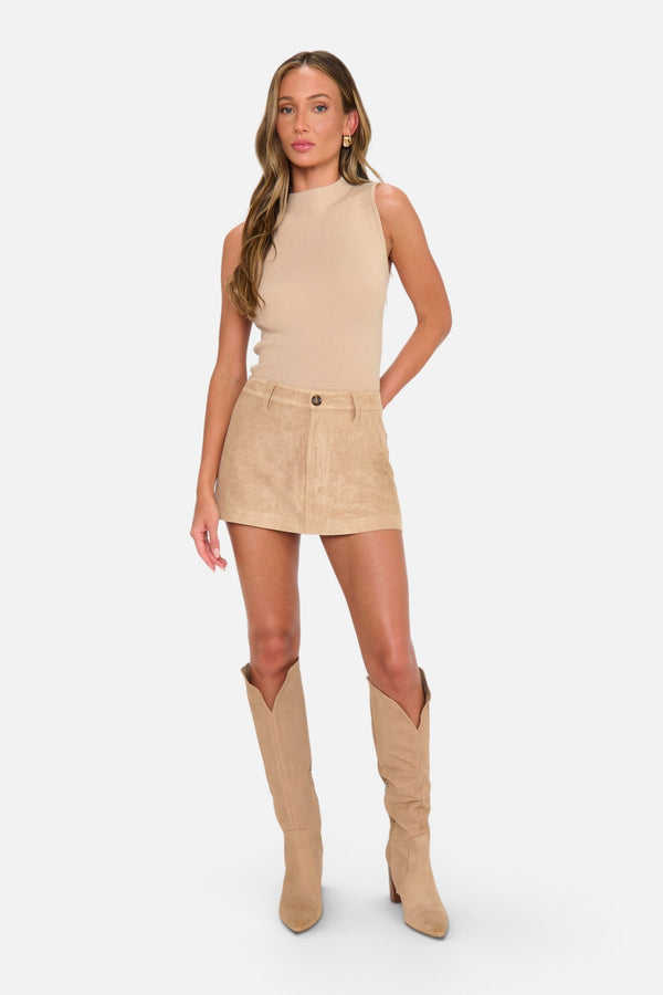 Show Me Your Mumu Women's Vancouver Skort in Beige Faux Suede