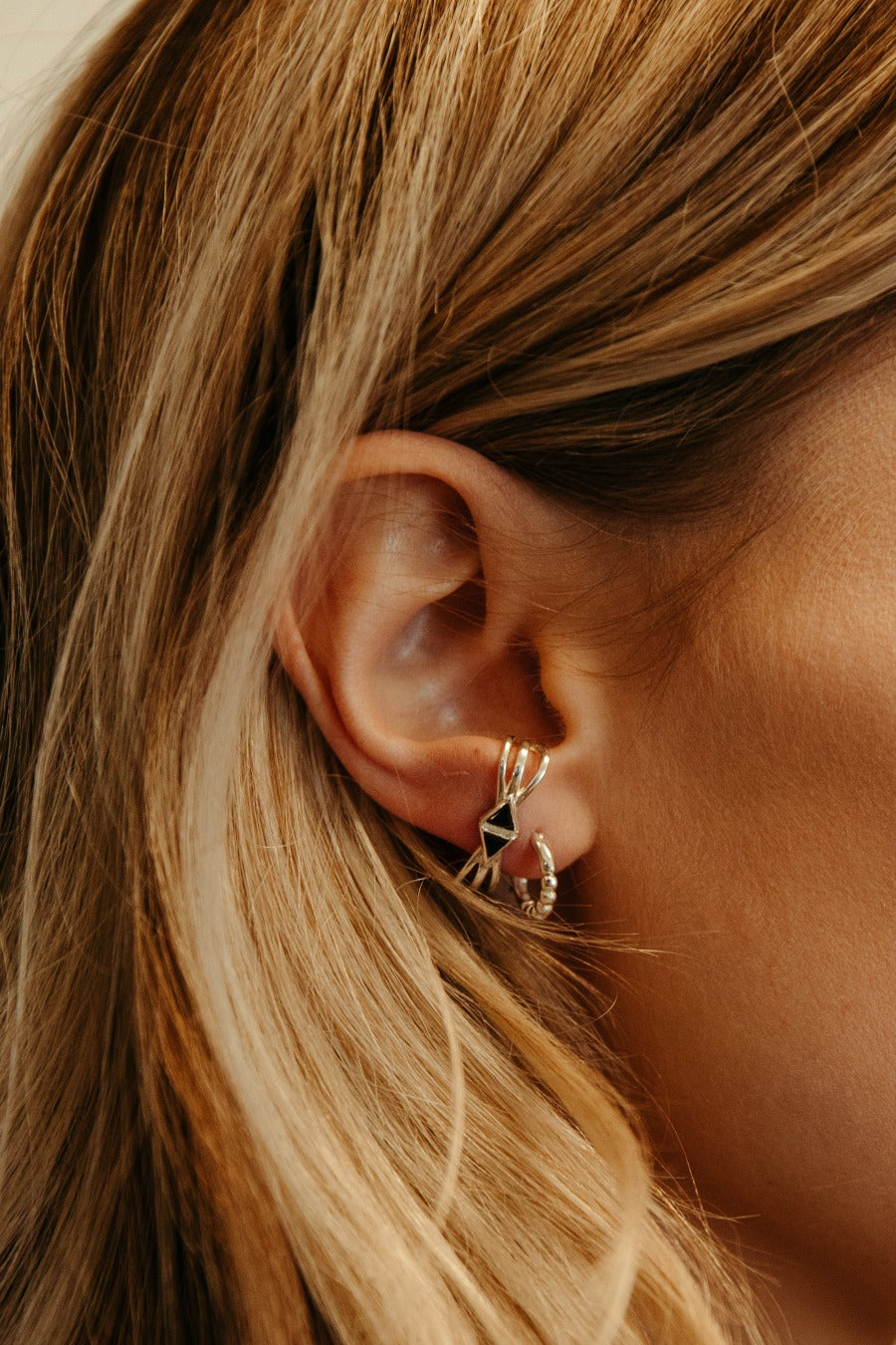 Sierra Winter Beatnik Earring in Sterling Silver & Black Onyx – back view