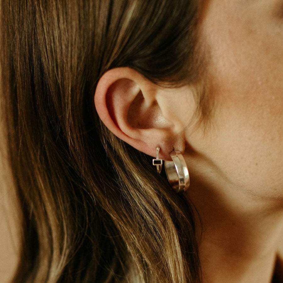 Sierra Winter Happy Hour Hoop Earrings in Sterling Silver & Black Spinel – back view