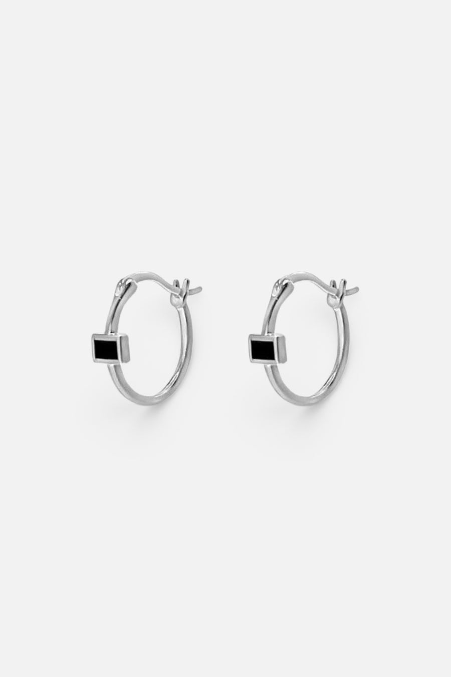 Sierra Winter Happy Hour Hoop Earrings in Sterling Silver & Black Spinel – front view