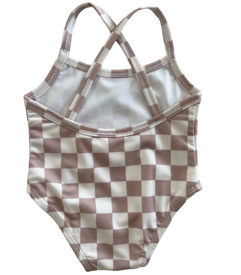Siix Collection Marina Swimsuit Upf 50 in Tiramisu Checkerboard – back view