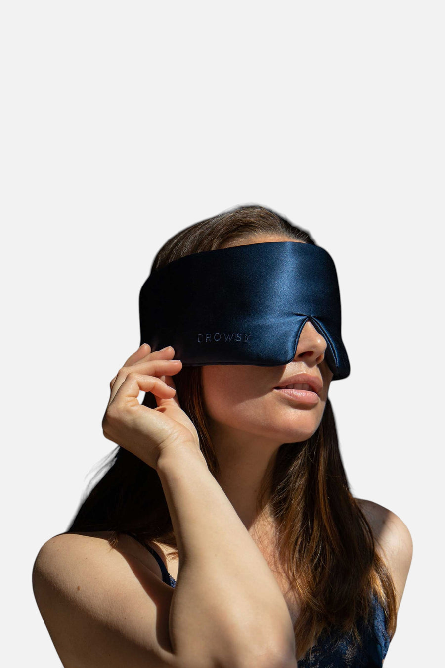 Silk Sleep Mask in Midnight Blue – side view