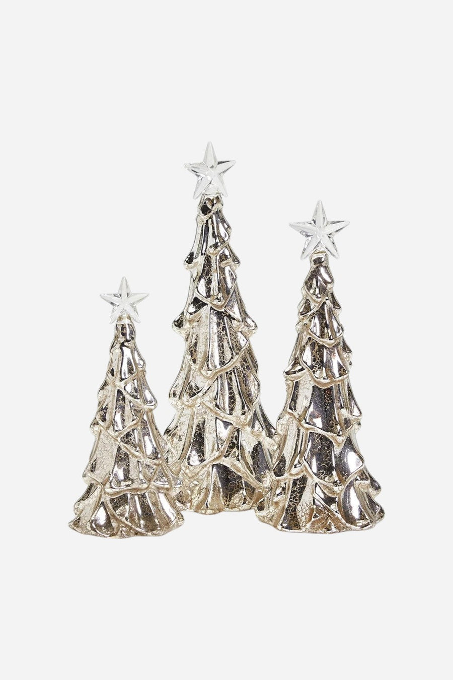 Silver Stars Christmas LED Light-Up Tree, Set of 3 – front view