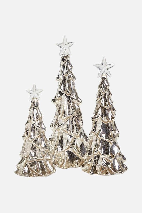 Silver Stars Christmas LED Light-Up Tree, Set of 3