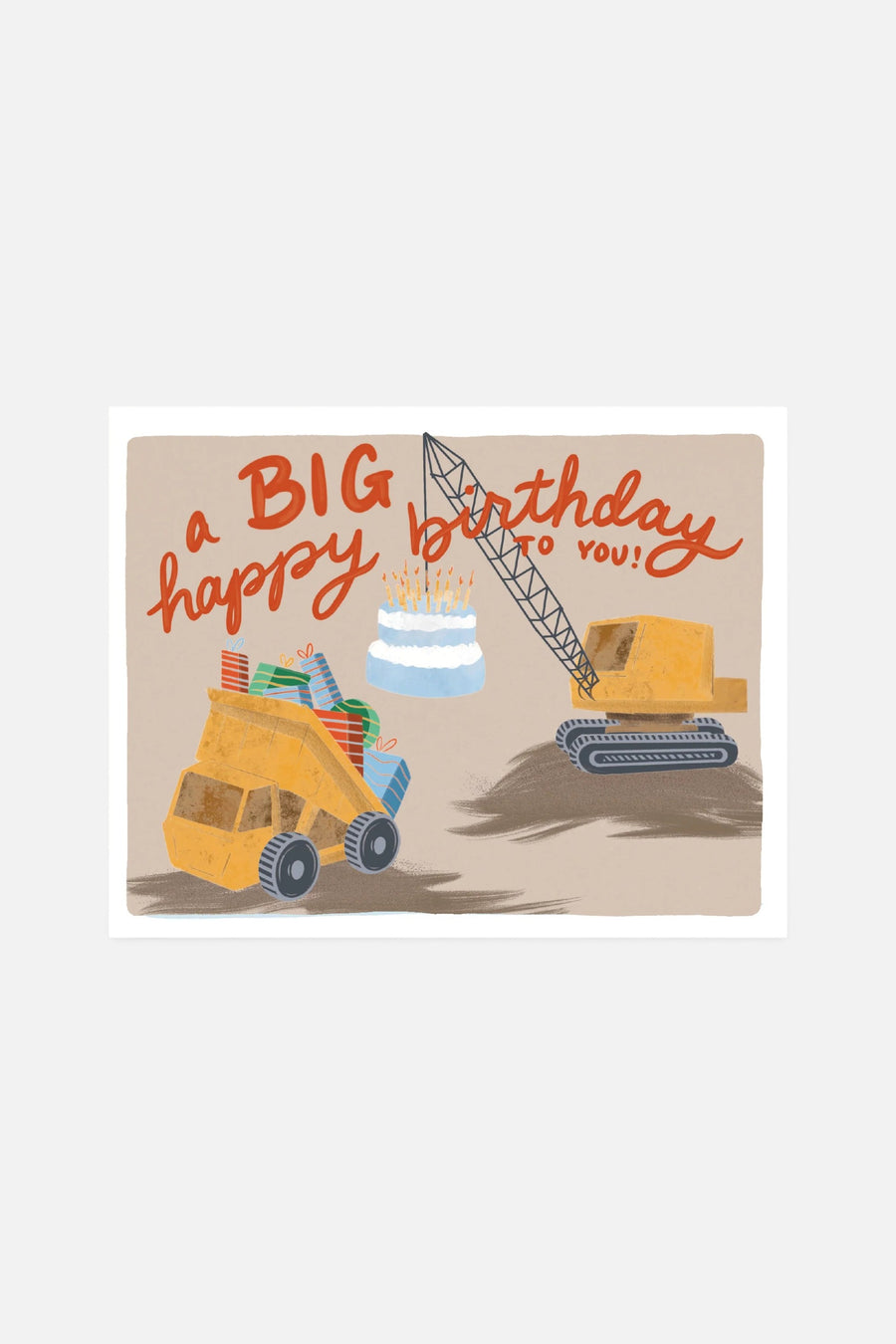 Slightly Stationary Construction Trucks Birthday Card – front view