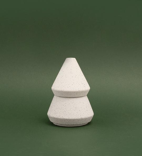 Small Tree Stack Candle in White – back view