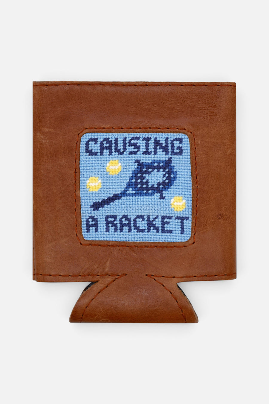 Smathers & Branson Causing a Racket Needlepoint Can Cooler in Light Blue – back view