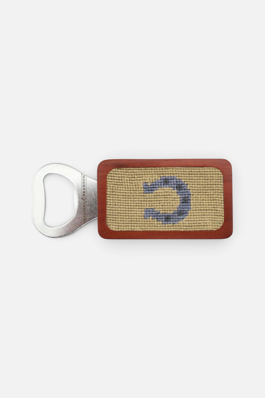 Smathers & Branson Horseshoe Needlepoint Bottle Opener in Dark Khaki – front view