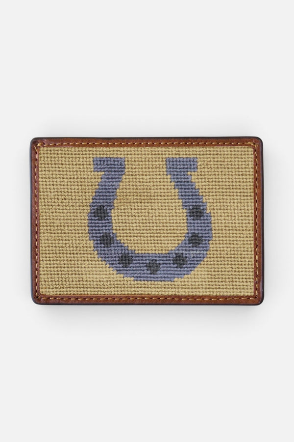 Smathers & Branson Horseshoe Needlepoint Card Wallet in Dark Khaki