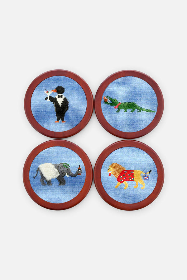 Smathers & Branson Party Animals Needlepoint Coasters in Light Blue
