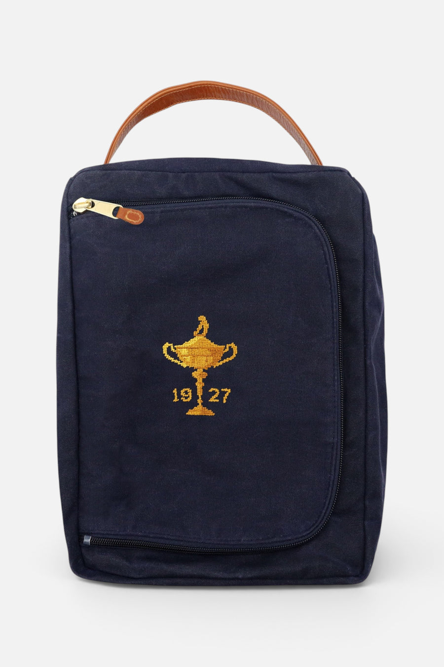 Smathers & Branson Ryder Cup 1927 Trophy Needlepoint Shoe Bag in Navy – front view