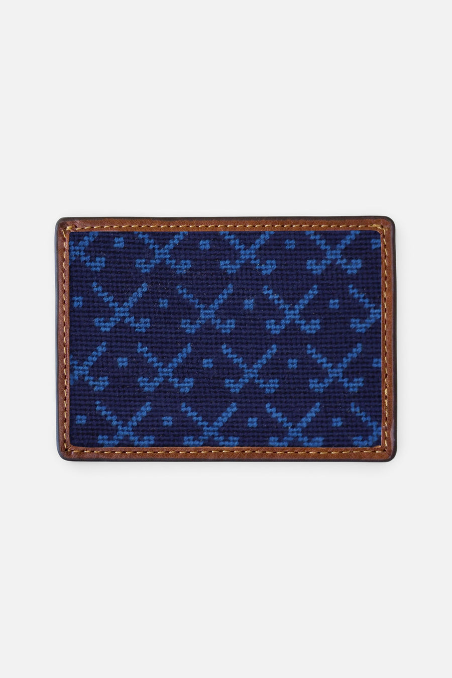 Smathers & Branson Tonal Clubs Needlepoint Card Wallet in Dark Navy – front view
