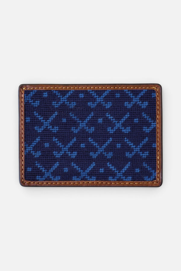 Smathers & Branson Tonal Clubs Needlepoint Card Wallet in Dark Navy