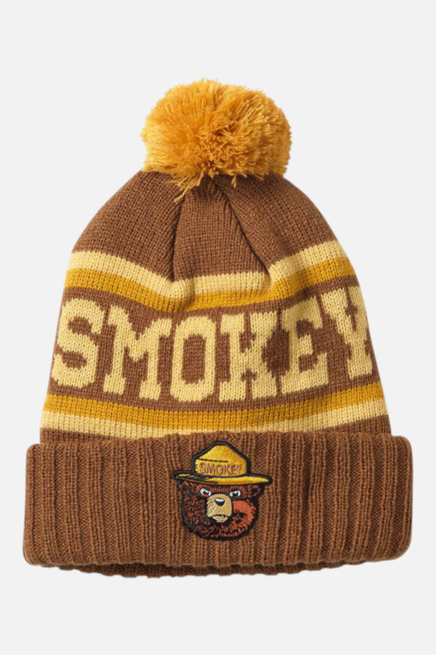 Smokey the Bear Pillow Line Pom Beanie in Brown – front view