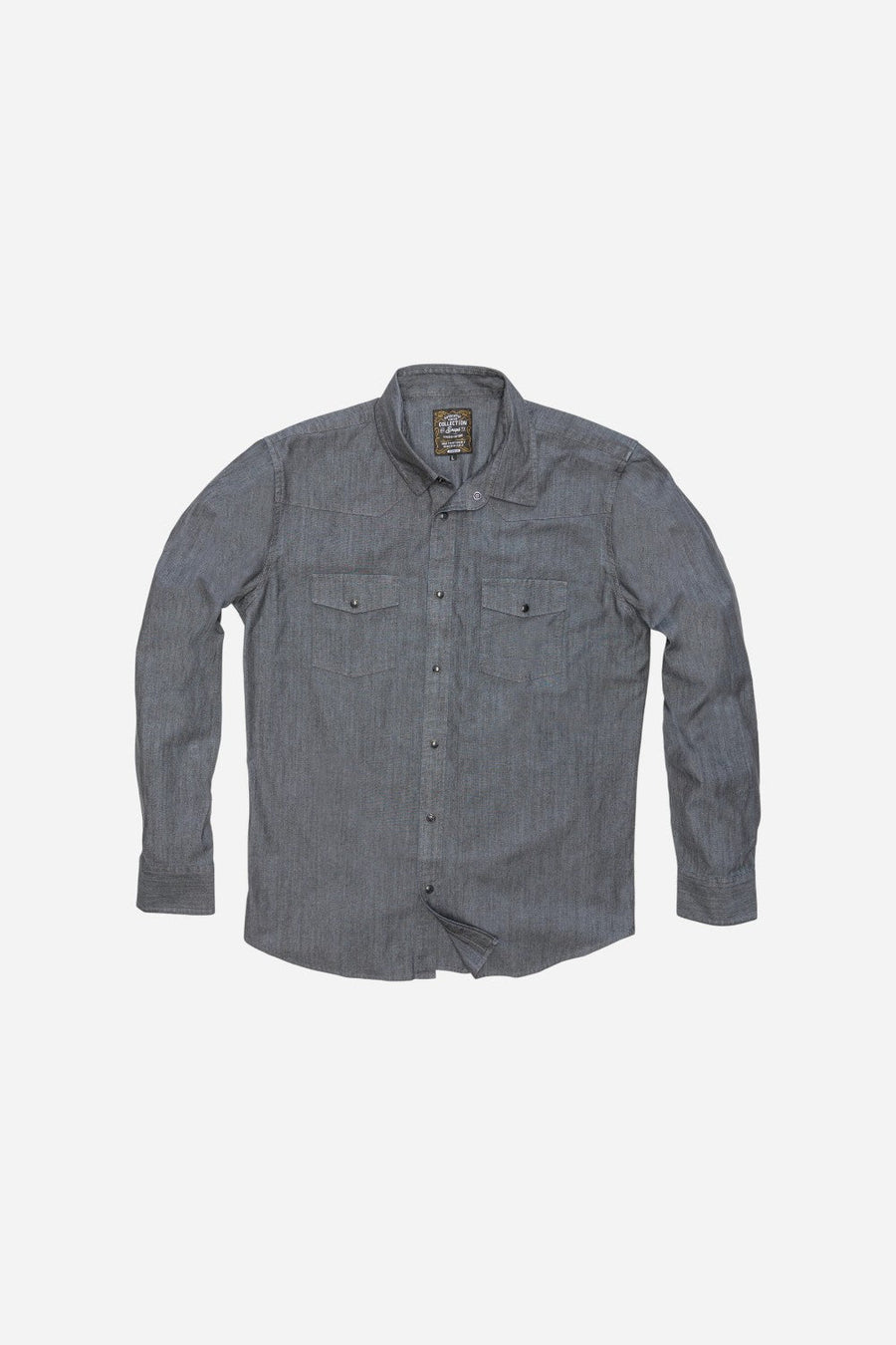 Snaps Clothing Inc. Heritage Ash Denim Pearl Snap Long Sleeve Shirt – front view